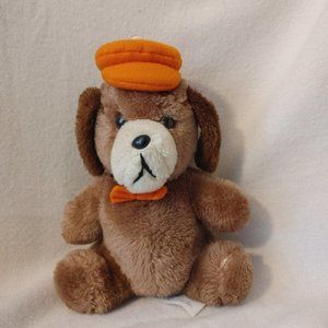 Brown Teddy Bear Orange Hat Vintage 1980